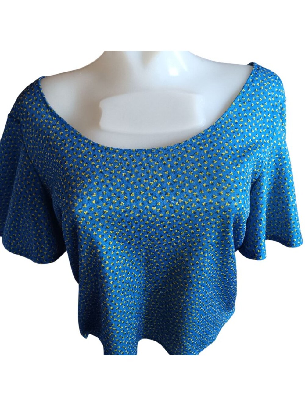 1970's True Vintage Medium Crop Peasant Top 1of1 Blue Yellow Floral